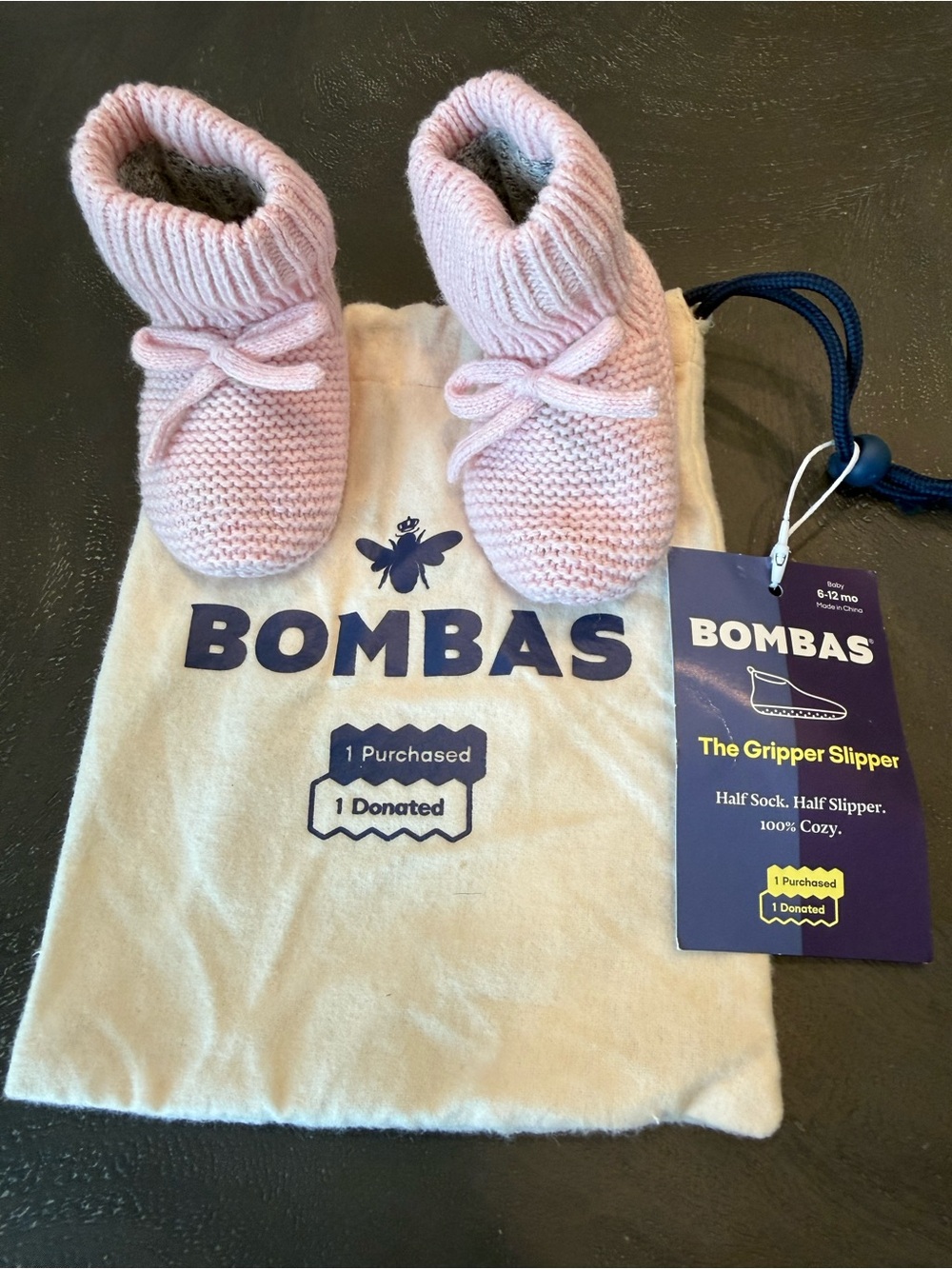 Bombas Pink Knit Baby Gripper Slipper Booties